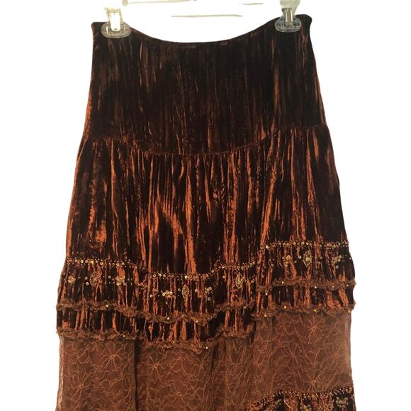 Cache Textured Sequin Bead Peek A Boo Lace Velvet Skirt Lined Beads New $168 NWT - Picture 5 of 6